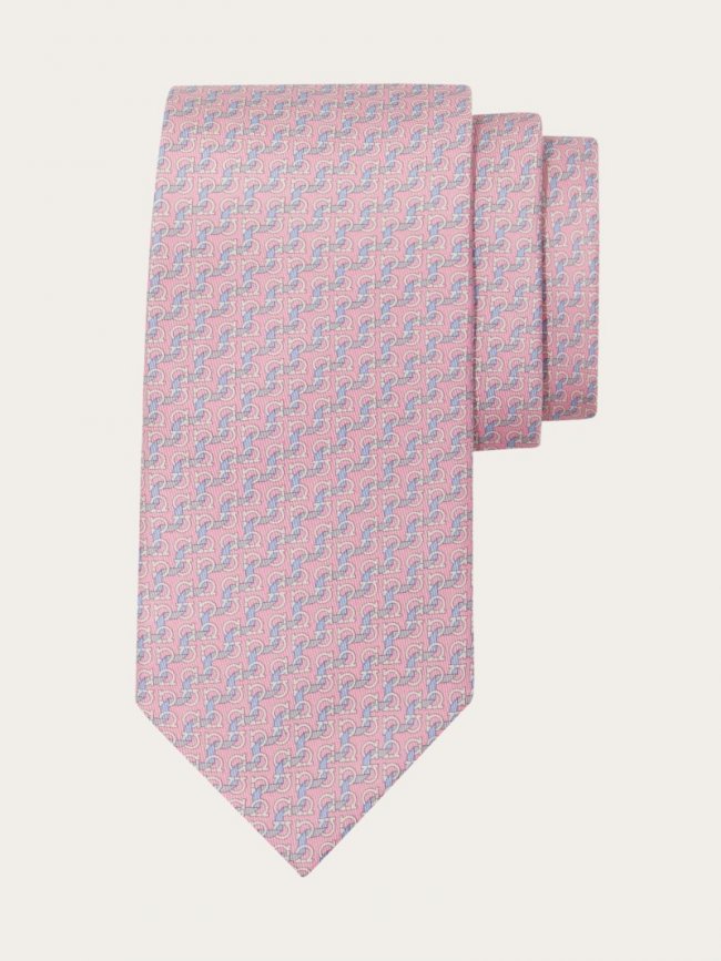 Ferragamo Men's String Print Silk Tie - Pink | Quick Ship!