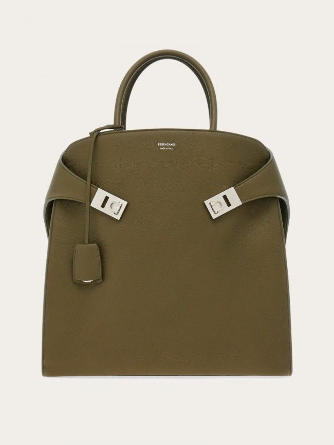 Ferragamo Men's Hug Tote Bag - Olive Green | Quick Ship!
