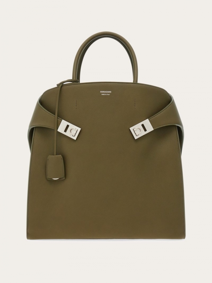 Ferragamo Men's Hug Tote Bag - Olive Green | Quick Ship!