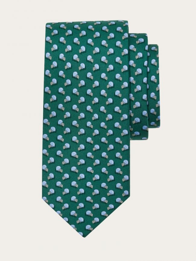 Ferragamo Men's Football Print Silk Tie - Green | Quick Ship!
