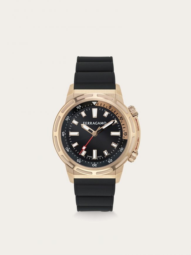 Ferragamo Men's Sport Watch - Stainless Steel And Ip Rose Gold/Black | Quick Ship!