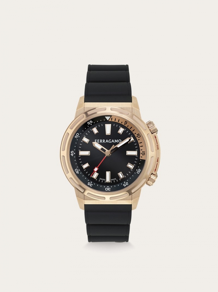 Ferragamo Men's Sport Watch - Stainless Steel And Ip Rose Gold/Black | Quick Ship!