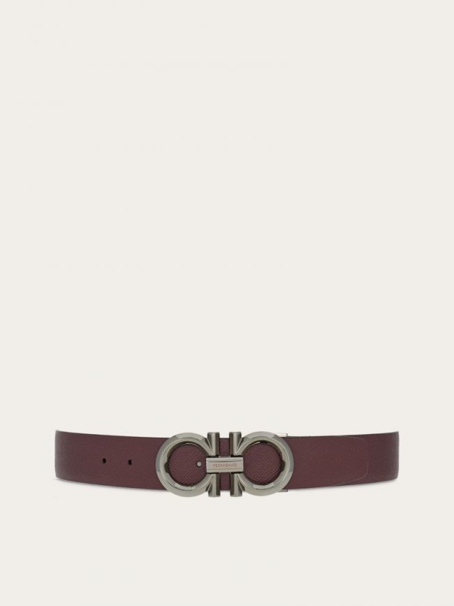 Ferragamo Men's Reversible And Adjustable Gancini Belt - Dark Barolo/Black | Quick Ship!