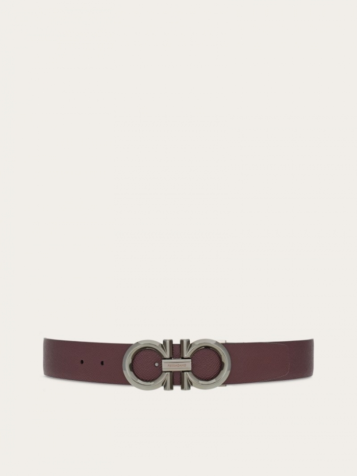 Ferragamo Men's Reversible And Adjustable Gancini Belt - Dark Barolo/Black | Quick Ship!