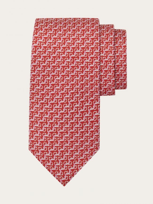 Ferragamo Men's String Print Silk Tie - Red | Quick Ship!