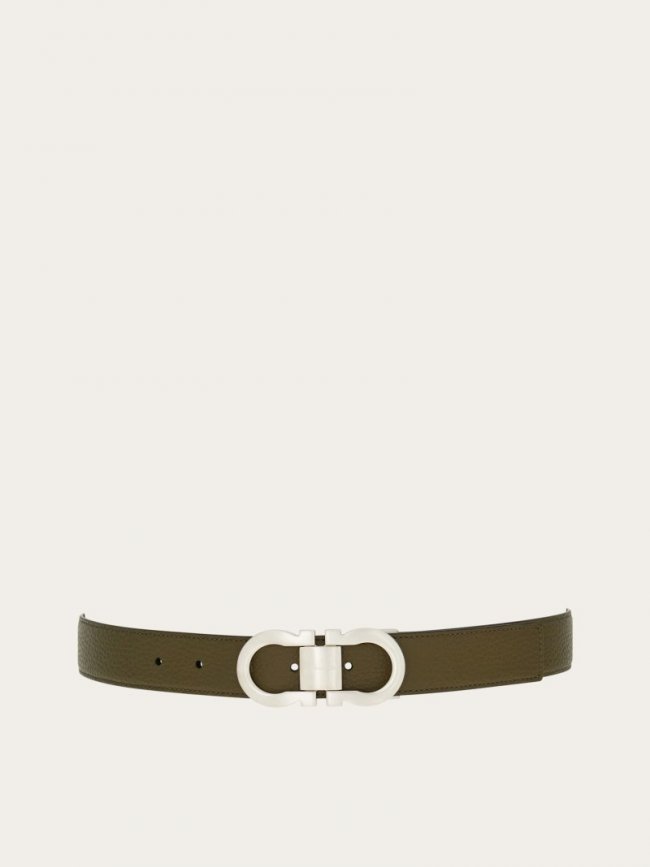 Ferragamo Men's Reversible And Adjustable Gancini Belt - Olive Green/Black | Quick Ship!