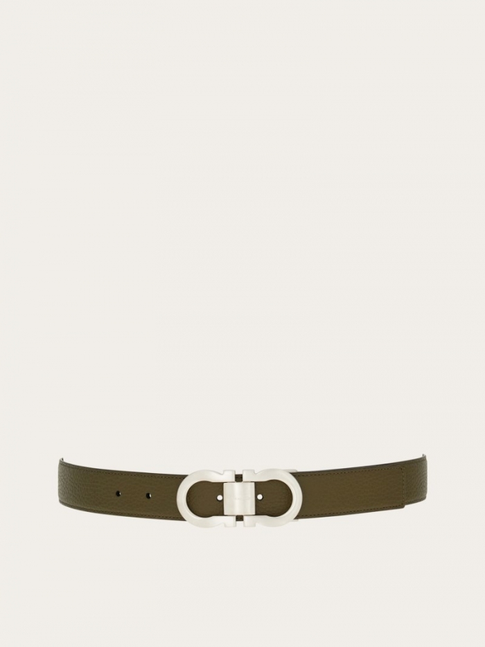 Ferragamo Men's Reversible And Adjustable Gancini Belt - Olive Green/Black | Quick Ship!