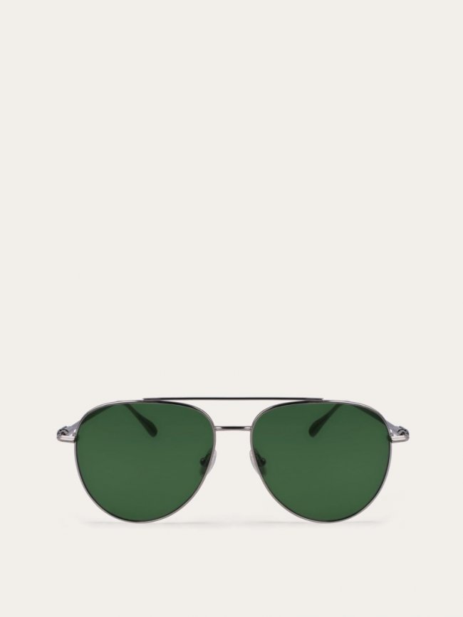 Ferragamo Men's Sunglasses - Silver/Green | Quick Ship!