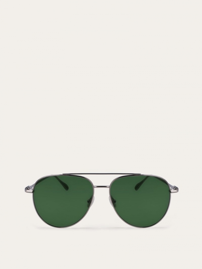 Ferragamo Men's Sunglasses - Silver/Green | Quick Ship!