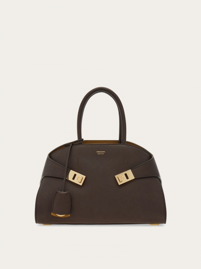 Ferragamo Women's Hug Bicolor Handbag - Testa Di Moro/Burnt Ocher | Quick Ship!