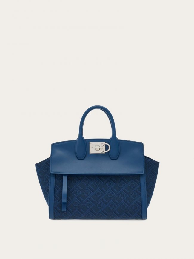 Ferragamo Women's Monogram Studio Soft Bag - Teal Blue | Quick Ship!