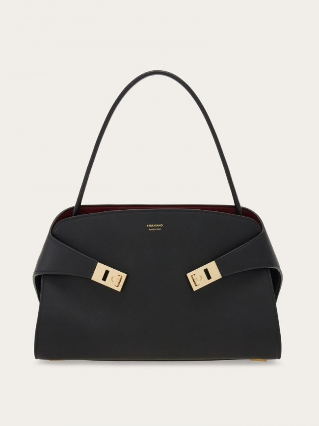 Ferragamo Women's Hug Soft Bicolor Shoulder Bag - Black/Burgundy | Quick Ship!