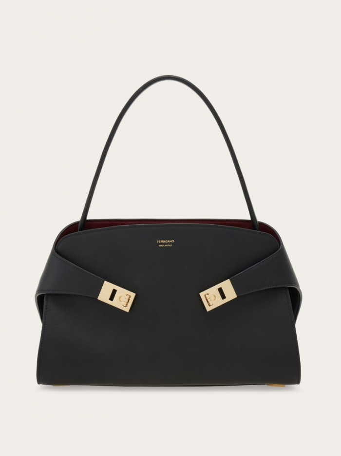 Ferragamo Women's Hug Soft Bicolor Shoulder Bag - Black/Burgundy | Quick Ship!