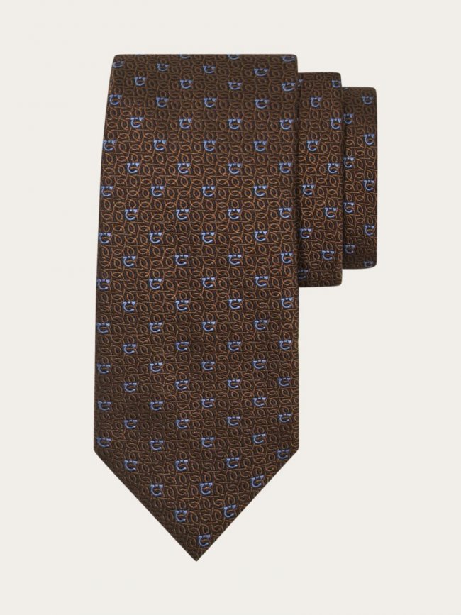 Ferragamo Men's Gancini Jacquard Tie - Brown | Quick Ship!