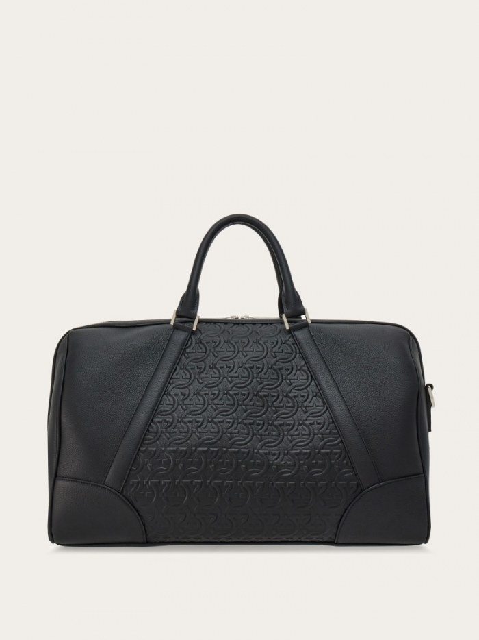 Ferragamo Men's Embossed Gancini Duffel Bag - Black | Quick Ship!