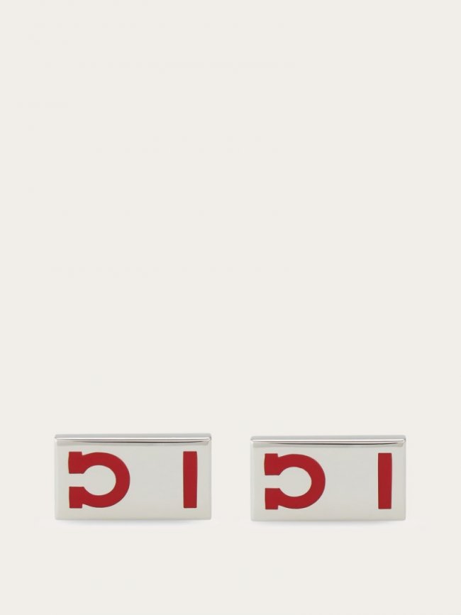 Ferragamo Men's Gancini Hug Cuff Links - Palladium/Red | Quick Ship!