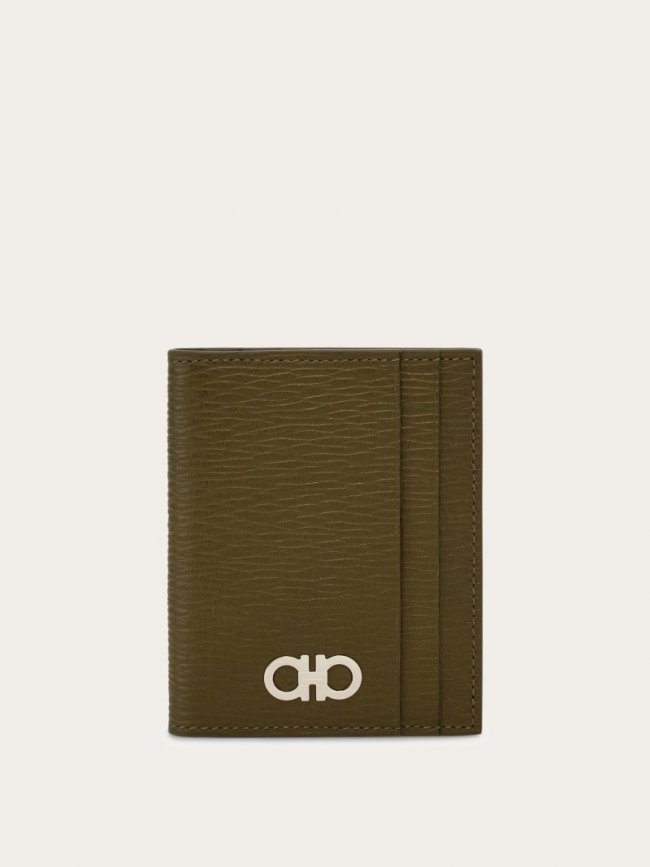 Ferragamo Men's Credit Card Holder - Olive Green/Testa Di Moro/Coffee | Quick Ship!