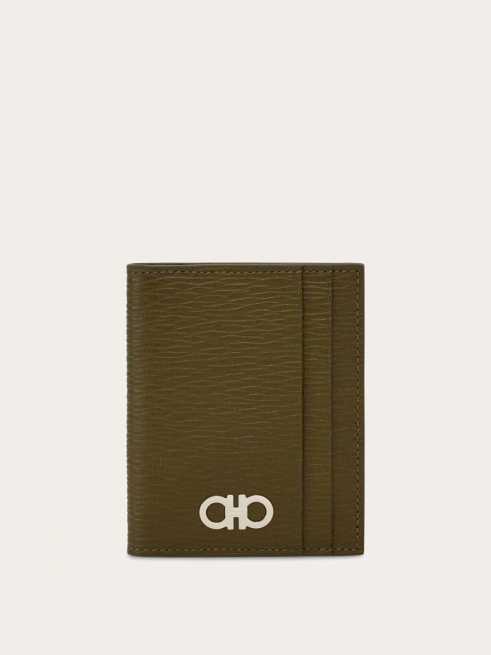 Ferragamo Men's Credit Card Holder - Olive Green/Testa Di Moro/Coffee | Quick Ship!