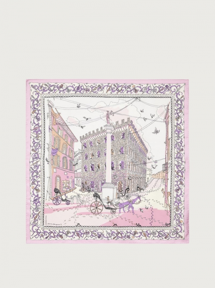 Ferragamo Women's Palazzo Spini Feroni Print Silk Foulard - Pink/Ivory | Quick Ship!