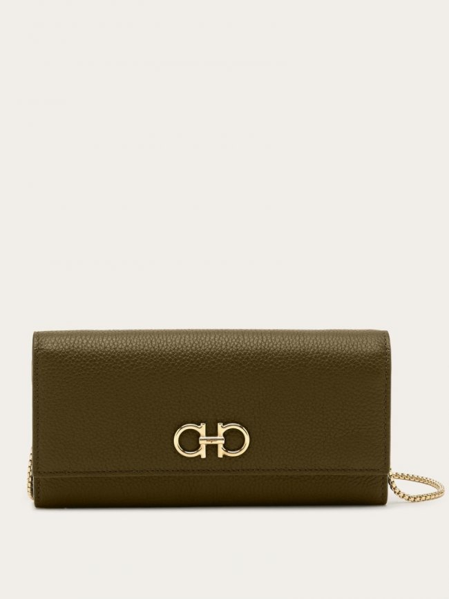 Ferragamo Women's Gancini Wallet With Chain - Olive Green | Quick Ship!