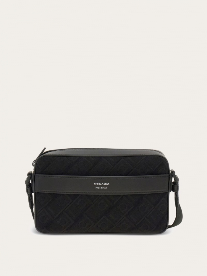 Ferragamo Men's Monogram Crossbody Bag - Black | Quick Ship!