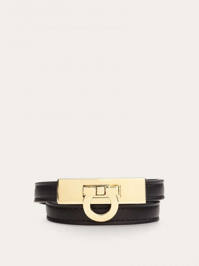 Ferragamo Women's Gancini Double Twist Bracelet - Black (Size 17) | Quick Ship!