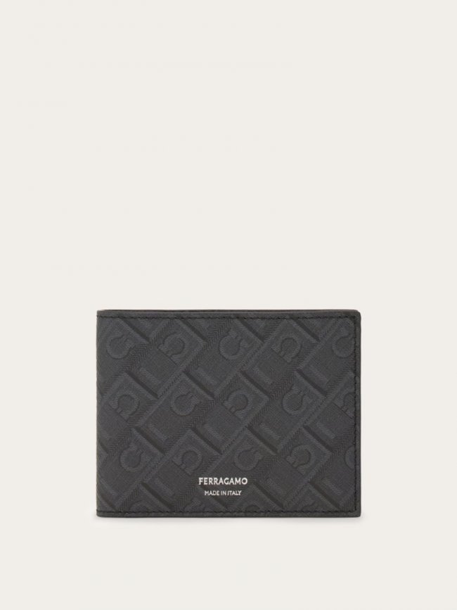 Ferragamo Men's Monogram Wallet - Black/Grey | Quick Ship!