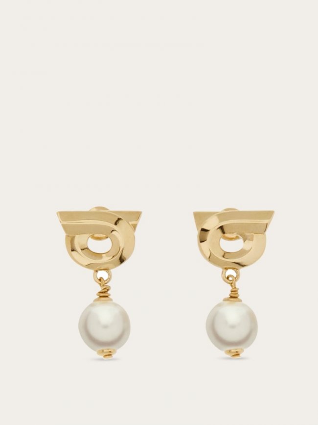 Ferragamo Women's Gancini Earrings With Synthetic Pearls - Gold | Quick Ship!
