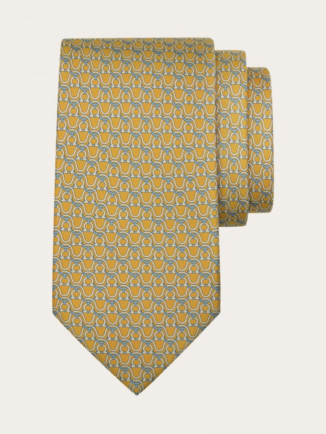 Ferragamo Men's Gancini Print Silk Tie - Yellow | Quick Ship!