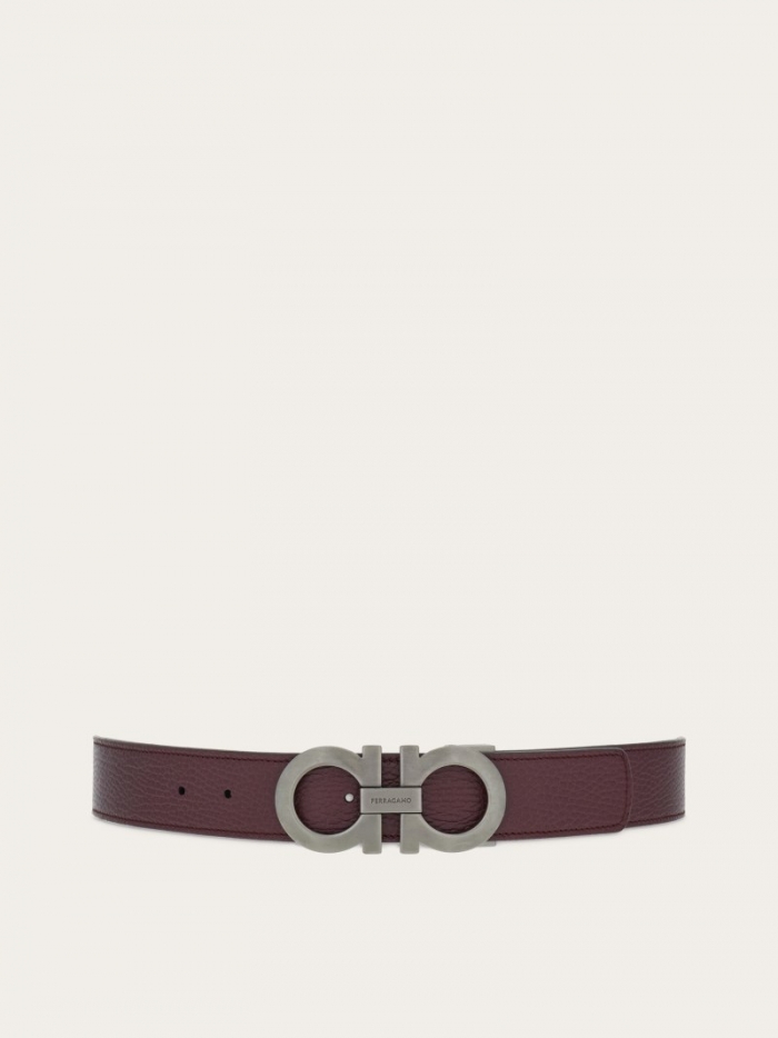 Ferragamo Men's Reversible And Adjustable Gancini Belt - Dark Barolo/Black | Quick Ship!