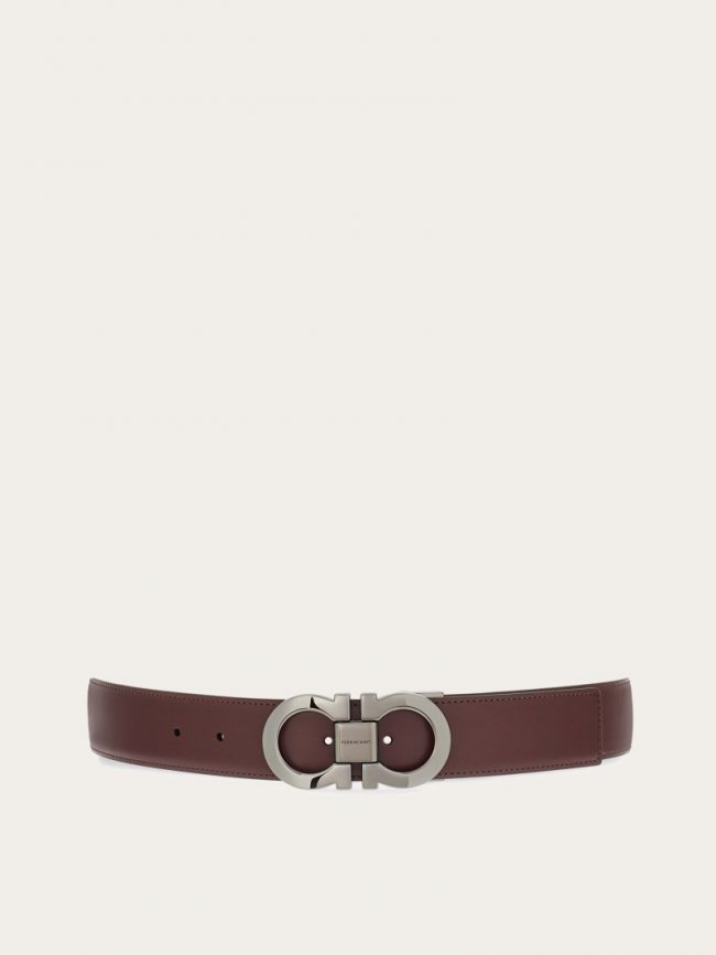 Ferragamo Men's Reversible And Adjustable Gancini Belt - Oxblood/Testa Di Moro | Quick Ship!