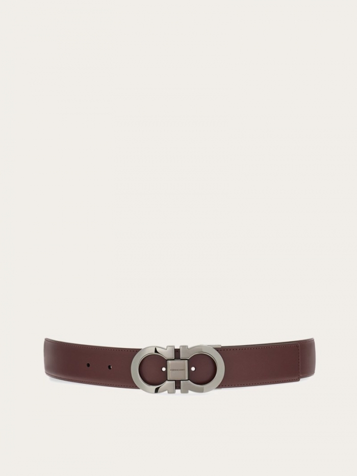 Ferragamo Men's Reversible And Adjustable Gancini Belt - Oxblood/Testa Di Moro | Quick Ship!