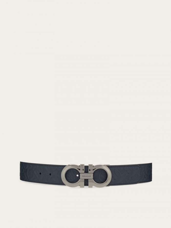 Ferragamo Men's Reversible And Adjustable Gancini Belt - Navy Blue/Black | Quick Ship!
