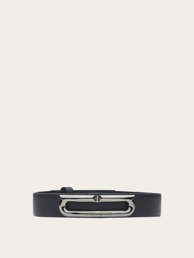 Ferragamo Men's Bracelet With Gancini Ornament - Black | Quick Ship!