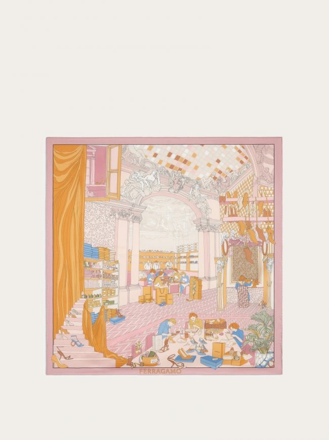 Ferragamo Women's Atelier Print Silk Foulard - Pink/Orange | Quick Ship!