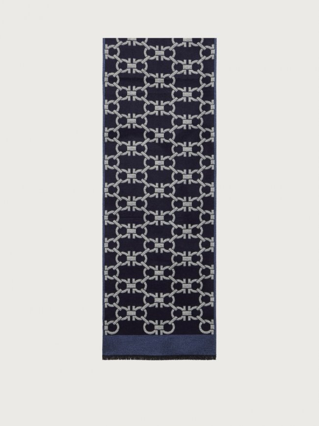 Ferragamo Men's Gancini Scarf - Sky/Navy Blue/Ivory | Quick Ship!