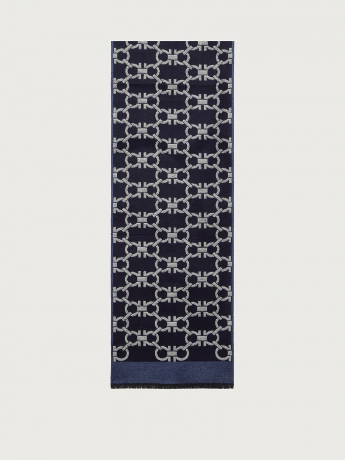 Ferragamo Men's Gancini Scarf - Sky/Navy Blue/Ivory | Quick Ship!
