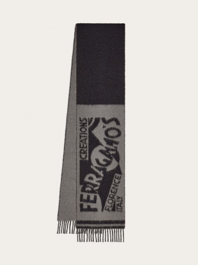 Ferragamo Men's Venna Logo Scarf - Charcoal/Grey | Quick Ship!