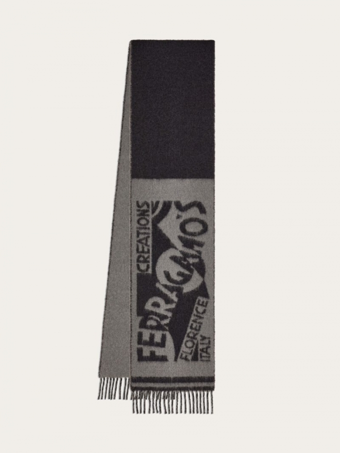 Ferragamo Men's Venna Logo Scarf - Charcoal/Grey | Quick Ship!