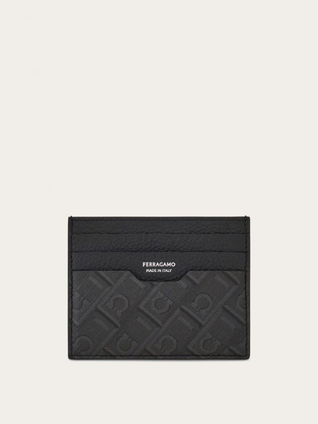 Ferragamo Men's Credit Card Holder - Black/Grey | Quick Ship!