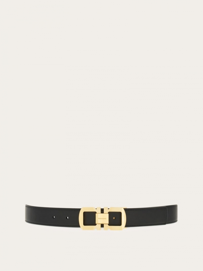 Ferragamo Men's Reversible And Adjustable Belt - Black/Midnight Blue | Quick Ship!