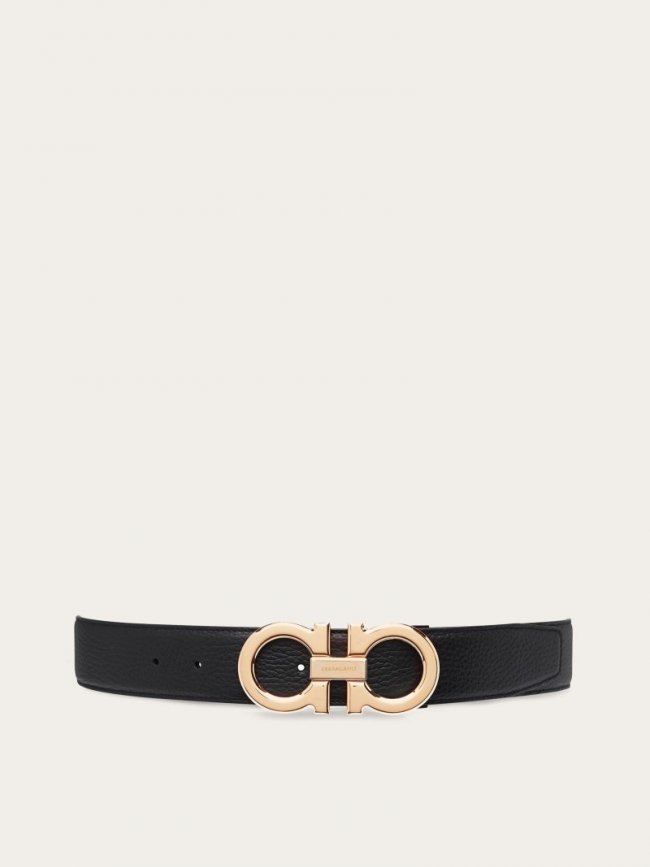 Ferragamo Men's Reversible And Adjustable Gancini Belt - Beige/Black | Quick Ship!