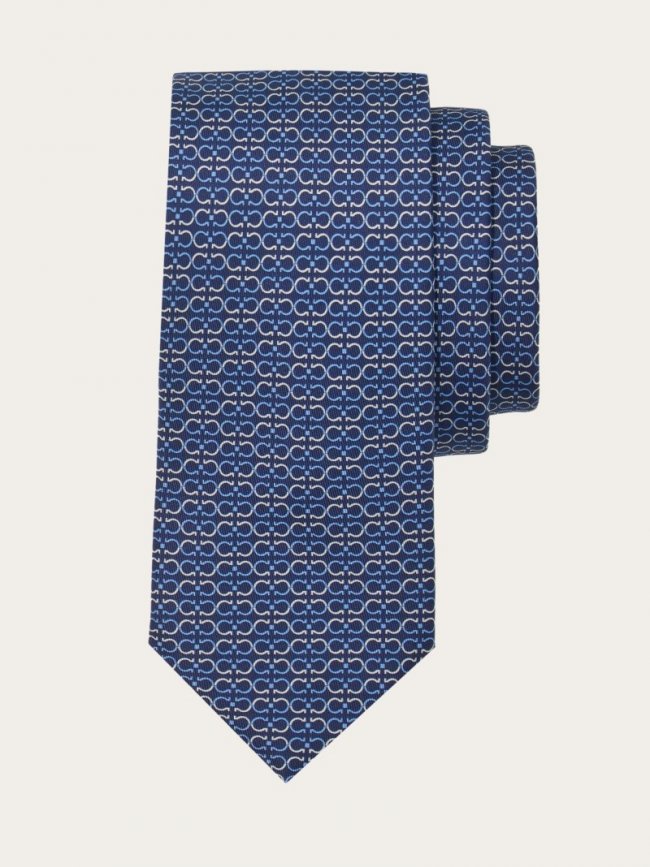 Ferragamo Men's Gancini Print Silk Tie - Blue Marine | Quick Ship!