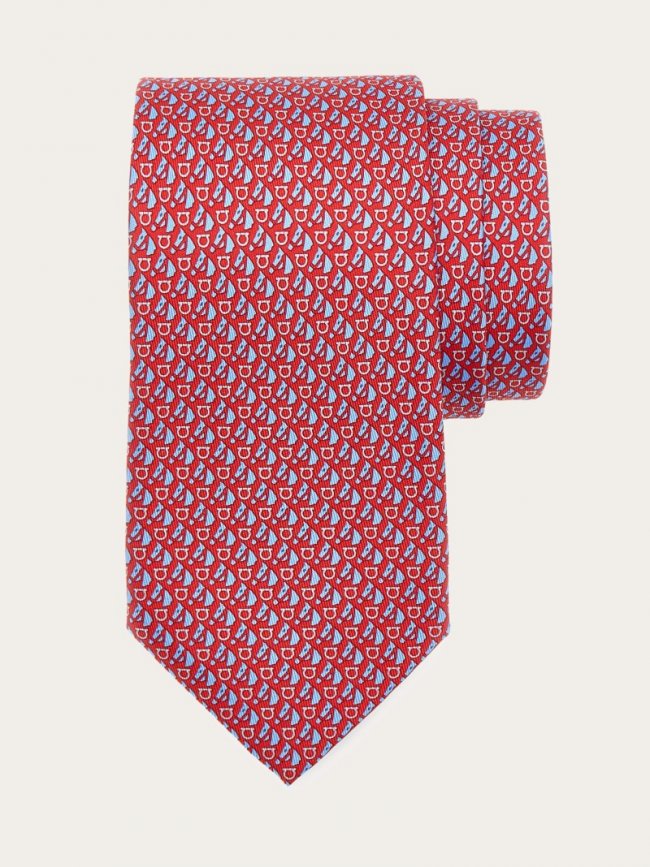 Ferragamo Men's Equestrian Print Silk Tie - Red | Quick Ship!