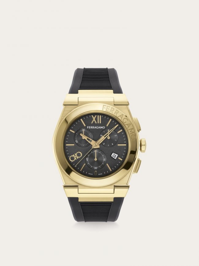 Ferragamo Men's Vega Chrono Watch - Ip Yellow Gold/Black | Quick Ship!