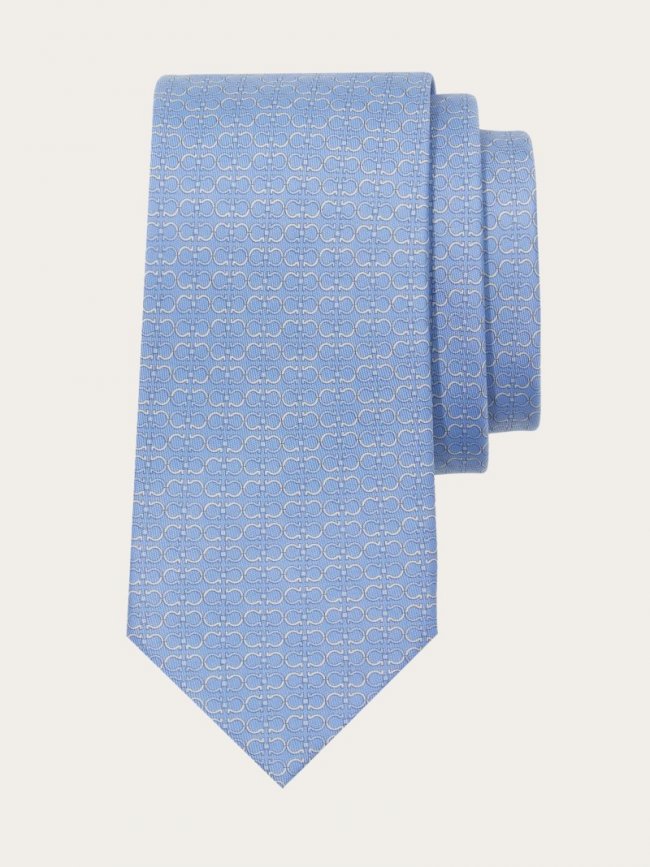 Ferragamo Men's Gancini Print Silk Tie - Light Blue | Quick Ship!