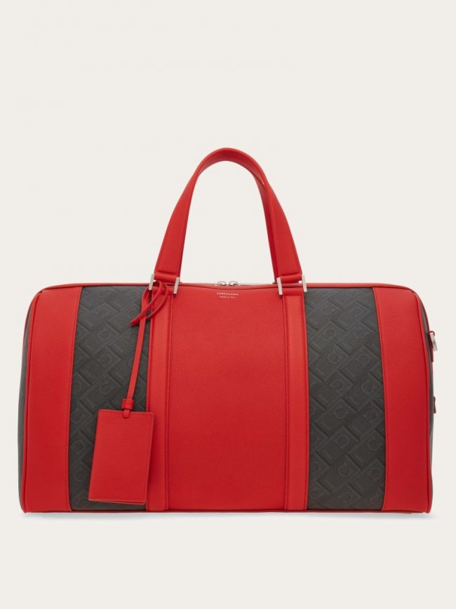 Ferragamo Men's Bicolor Duffel Bag - Black/Grey/Flame Red | Quick Ship!