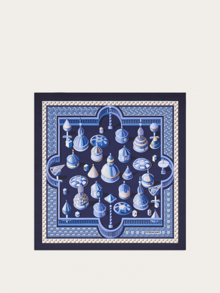Ferragamo Women's Nadir Print Silk Scarf - Navy Blue/Stone | Quick Ship!