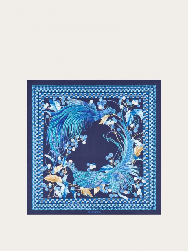 Ferragamo Women's Animal Print Silk Scarf - Marine Blue/Turquoise | Quick Ship!