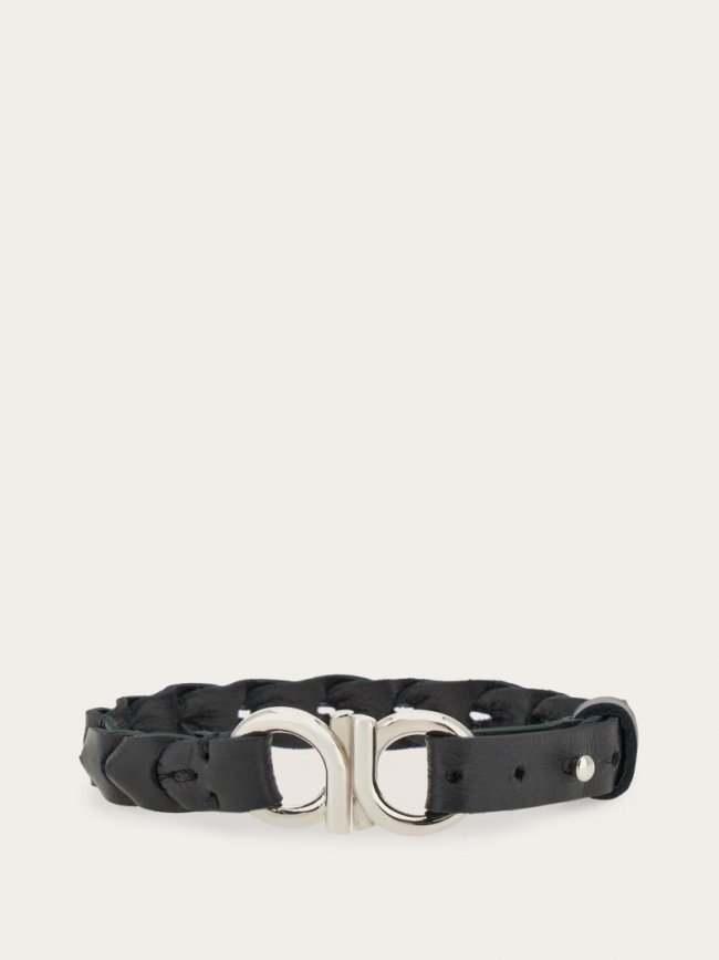 Ferragamo Men's Braided Gancini Bracelet - Black | Quick Ship!